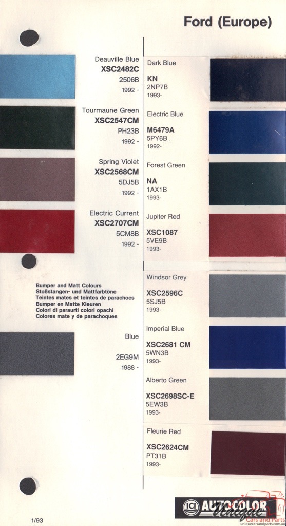 1992-1994 Ford Europe Paint Charts Autocolor
